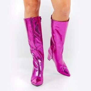 NWT INC Women’s Faux Leather Snake Print Knee - High Boots - Pink - Size 6M